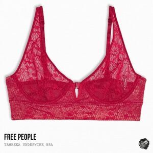 FREE PEOPLE TAMEEKA LONGLINE UNDERWIRE BRA IN BERRY ELECTRIC SHEER LACE RED
